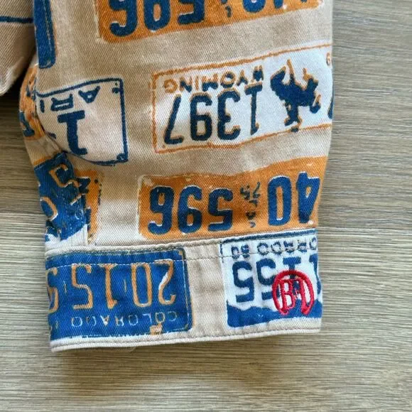 Barn Fly Top Women Large Southwest States License Plates Allover Print Button Up - Picture 7 of 8